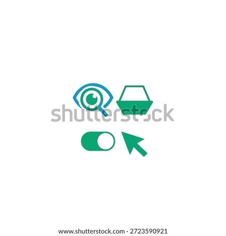 Collection of simple flat icons for view cart toggle switch and mouse pointer interface