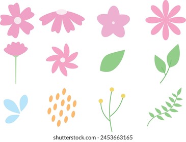 Collection of simple flower, leaf, plant, weed and abstract elements