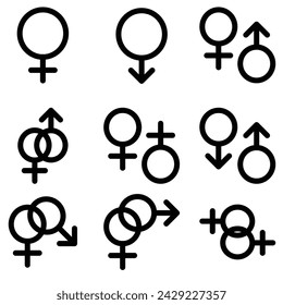Collection of Simple Gender Related Vector Line Icons. Contains Icons such as Female, Male, Gender, Same Sex and more. Editable stroke. 64x64 pixels