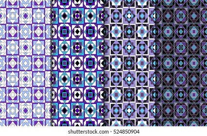 Collection of simple geometric pattern textures. Set of 4 backgrounds. Seamless repeating retro style texture set.