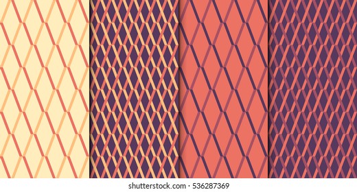Collection of simple geometric pattern textures. Set of 4 backgrounds. Seamless repeating retro style texture set.