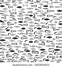 Collection of simple geometric seamless ornamental vector leaf's patterns and swatches. White and grey geometric oriental backgrounds.
