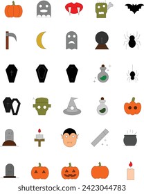 Collection of Simple Halloween Related Vector Line Icons. Contains Icons such as pumpkin, ghost, jug, tombstone and more. Editable stroke