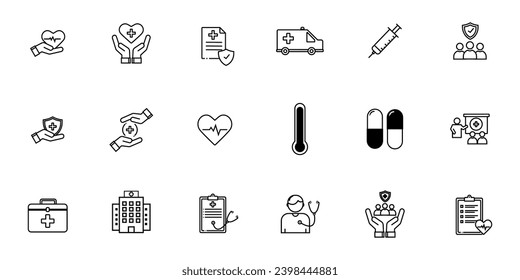 Collection of Simple Health Vector Line Icons Containing Icons such as ambulance, health check, health care, nurse, medicine, education, hospital and others