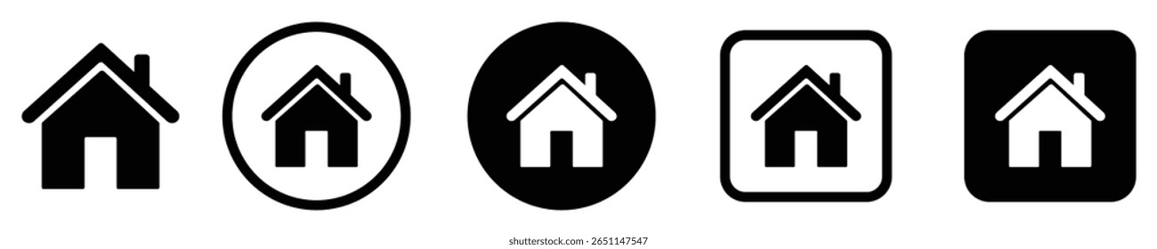Coleção de ícones domésticos simples em vários estilos. Name Formatos sólido, contorno, círculo e quadrado. Ideal para elementos de design de interface do usuário, aplicativos da Web, espaço físico e navegação móvel. Ilustração isolada de vetor.