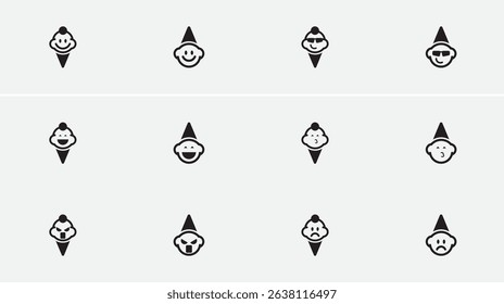 A collection of simple ice cream-shaped emoticons, each expressing different emotions through playful and minimal design.