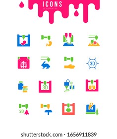 Collection simple icons of 3d bioprinting on a white background. Modern black and white signs for websites, mobile apps, and concepts