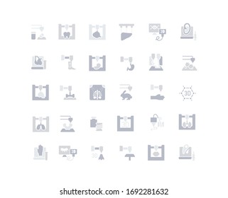 Collection simple icons of 3d bioprinting on a white background. Modern gray shadows signs for websites, mobile apps, and concepts