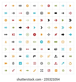 Collection of simple icons. Icons of arrows. Simple circle shape internet button. Contemporary modern flat style.