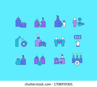 Collection simple icons of b2b on a blue background. Modern color signs for websites, mobile apps, and concepts