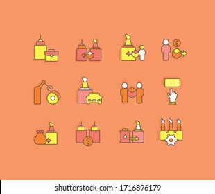 Collection simple icons of b2b on an orange background. Modern color signs for websites, mobile apps, and concepts
