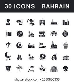 Collection simple icons of bahrain on a white background. Modern black and white signs for websites, mobile apps, and concepts