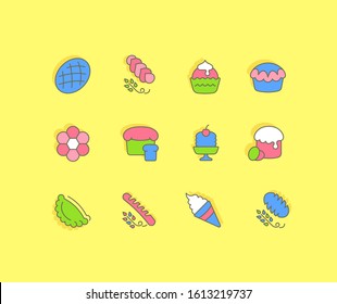 Collection simple icons of bakery on a yellow background. Modern color signs for websites, mobile apps, and concepts