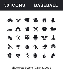 Collection simple icons of baseball on a white background. Modern black and white signs for websites, mobile apps, and concepts