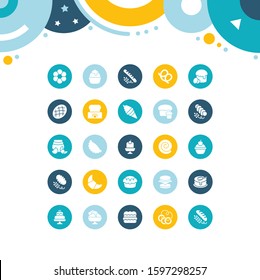Collection simple icons of breads and bakery on color circles. Modern white signs for websites, mobile apps, and concepts
