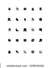 Collection simple icons of breads and bakery on a white background with names. Modern black and white signs for websites, mobile apps, and concepts