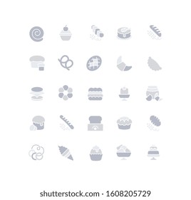 Collection simple icons of breads and bakery on a white background. Modern gray shadows signs for websites, mobile apps, and concepts