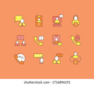 Collection simple icons of business consulting on an orange background. Modern color signs for websites, mobile apps, and concepts