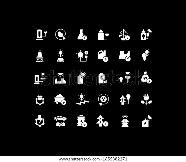 Collection simple icons of business electricity\
on a black background. Modern white signs for websites, mobile\
apps, and concepts