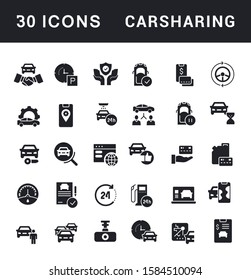 Collection simple icons of carsharing on a white background. Modern black and white signs for websites, mobile apps, and concepts