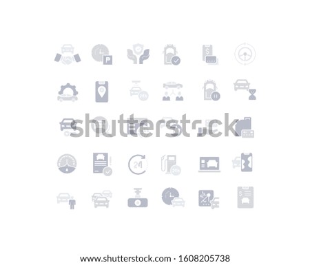 Collection simple icons of carsharing on a white background. Modern gray shadows signs for websites, mobile apps, and concepts