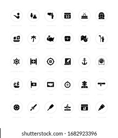 Collection simple icons of columbus day on a white background with names. Modern black and white signs for websites, mobile apps, and concepts