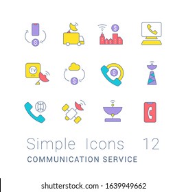 Collection simple icons of communication service on a white background. Modern color signs for websites, mobile apps, and concepts