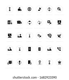 Collection simple icons of communication service on a white background with names. Modern black and white signs for websites, mobile apps, and concepts