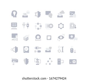 Collection simple icons of computer science on a white background. Modern gray shadows signs for websites, mobile apps, and concepts