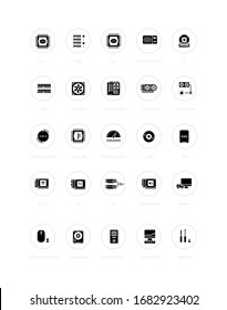 Collection simple icons of computer upgrading on a white background with names. Modern black and white signs for websites, mobile apps, and concepts