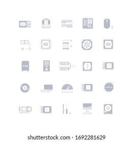 Collection simple icons of computer upgrading on a white background. Modern gray shadows signs for websites, mobile apps, and concepts