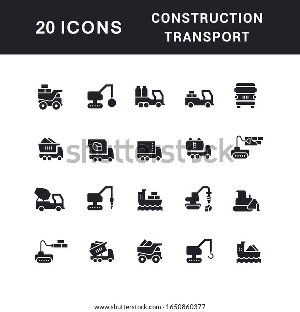 Collection simple icons of construction\
technology on a white background. Modern black and white signs for\
websites, mobile apps, and\
concepts