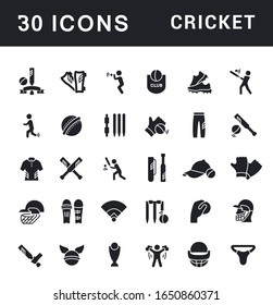 Collection simple icons of cricket on a white background. Modern black and white signs for websites, mobile apps, and concepts