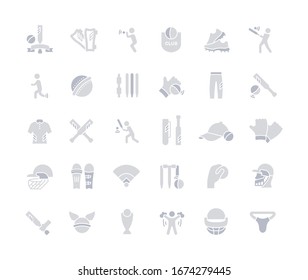 Collection simple icons of cricket on a white background. Modern gray shadows signs for websites, mobile apps, and concepts