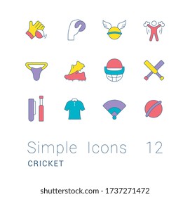 Collection simple icons of cricket on a white background. Modern color signs for websites, mobile apps, and concepts