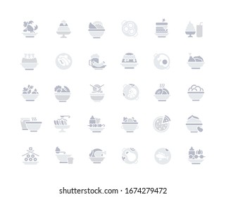 Collection simple icons of dishes on a white background. Modern gray shadows signs for websites, mobile apps, and concepts