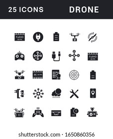 Collection simple icons of drone on a white background. Modern black and white signs for websites, mobile apps, and concepts