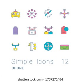 Collection simple icons of drone on a white background. Modern color signs for websites, mobile apps, and concepts