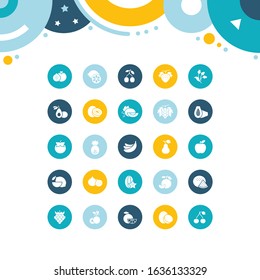 Collection simple icons of fruits on color circles. Modern white signs for websites, mobile apps, and concepts