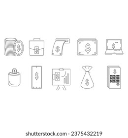 collection of simple icons of images of money, coins, gold and wealth