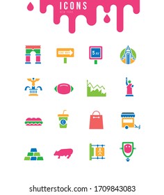 Collection simple icons of new york on a white background. Modern black and white signs for websites, mobile apps, and concepts