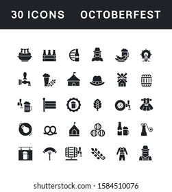 Collection simple icons of octoberfest on a white background. Modern black and white signs for websites, mobile apps, and concepts