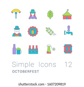 Collection simple icons of octoberfest on a white background. Modern color signs for websites, mobile apps, and concepts