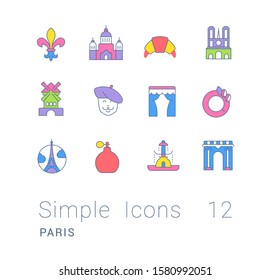Collection simple icons of paris on a white background. Modern color signs for websites, mobile apps, and concepts
