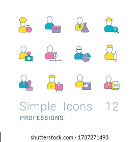 Collection simple icons of professions on a white background. Modern color signs for websites, mobile apps, and concepts