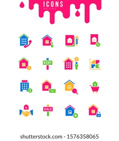 Collection simple icons of real estate on a white background. Modern black and white signs for websites, mobile apps, and concepts