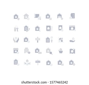 Collection simple icons of real estate on a white background. Modern gray shadows signs for websites, mobile apps, and concepts