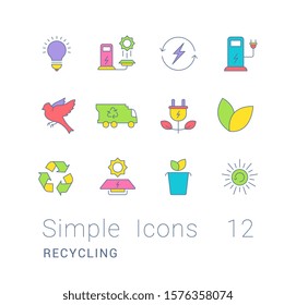 Collection simple icons of recycling on a white background. Modern color signs for websites, mobile apps, and concepts