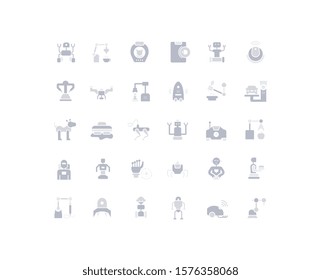 Collection simple icons of robots on a white background. Modern gray shadows signs for websites, mobile apps, and concepts