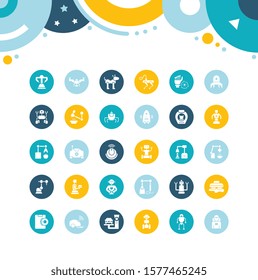 Collection simple icons of robots on color circles. Modern white signs for websites, mobile apps, and concepts
